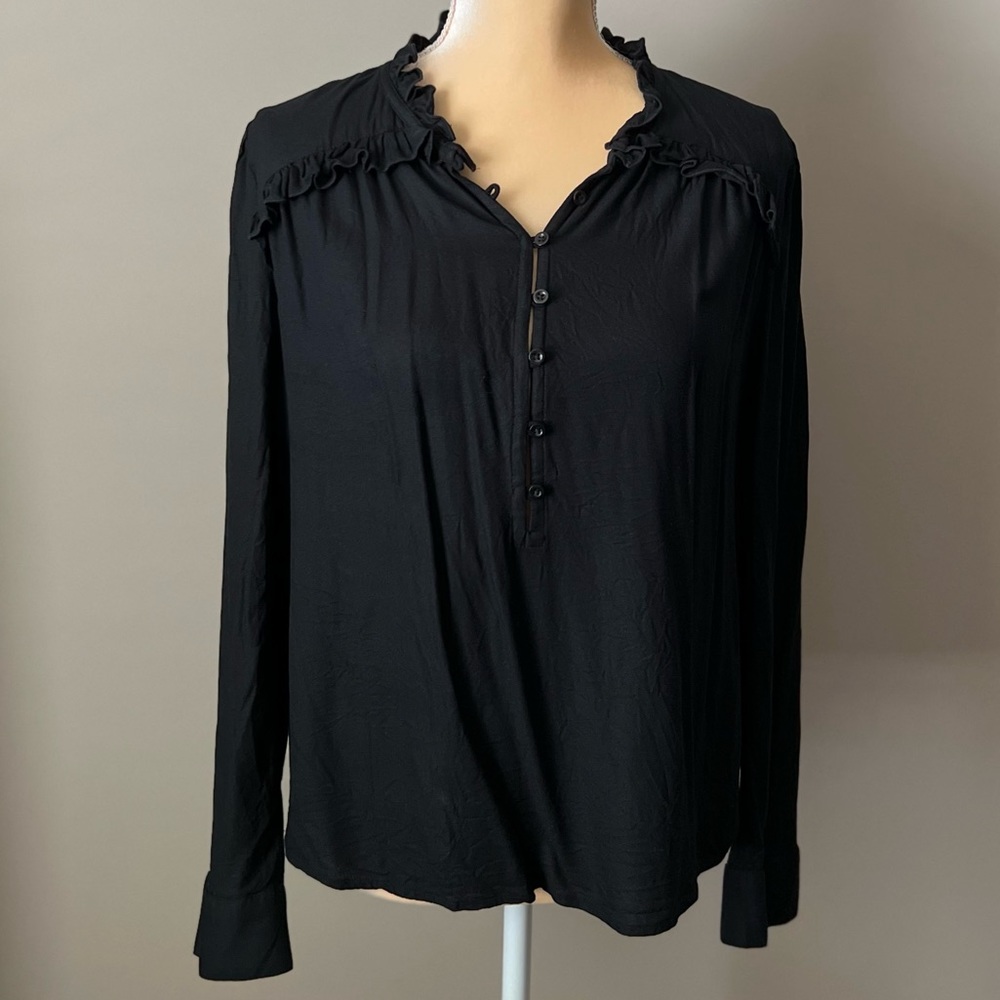 Hinge Ruffled Button Down Black Blouse - image 2